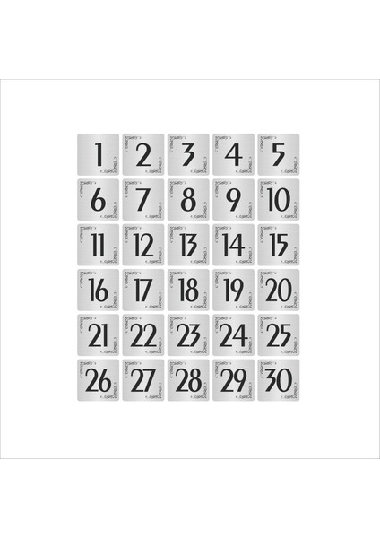 Metal Kapı Masa Dolap Numarası Levha 10 x 10 cm Gümüş Renk 30 Adet (1…30)