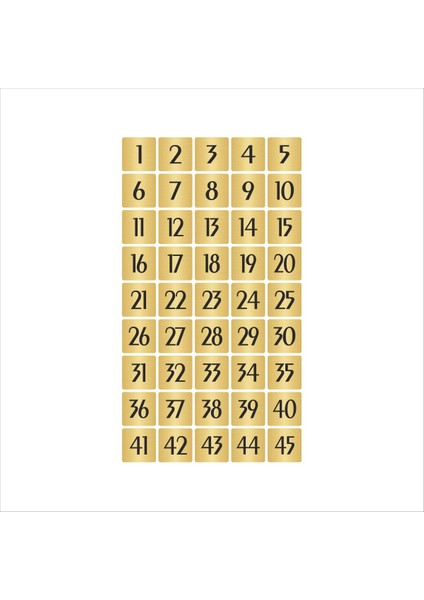 Metal Kapı Masa Dolap Numarası Sade Model 3,5 x 3,5 cm Altın Renk 45 Adet (1…45)