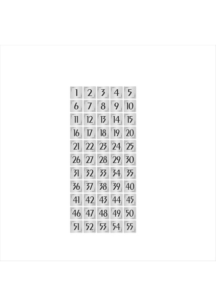 Metal Kapı Masa Dolap Numarası Levha 4 x 4 cm Gümüş Renk 55 Adet (1…55)