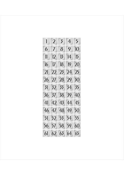 Metal Kapı Masa Dolap Numarası Levha 5 x 5 cm Gümüş Renk 65 Adet (1…65)