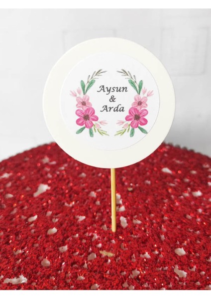 Beyhan Bayhan 20 Adet Kişiye Özel Yuvarlak Bayraklı Söz Nişan Çiçekli Kürdanı 6 cm - Baskılı Kürdan indirimleri