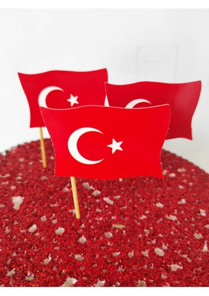 30 Adet Dekoratif Karton Ay Yıldız Baskılı Pasta Kürdanı 6,5 cm modelleri