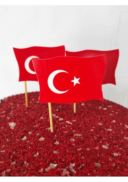 30 Adet Dekoratif Karton Ay Yıldız Baskılı Pasta Kürdanı 6,5 cm fırsatları