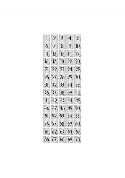 Metal Kapı Masa Dolap Numarası Levha 7 x 7 cm Gümüş Renk 70 Adet (1…70)