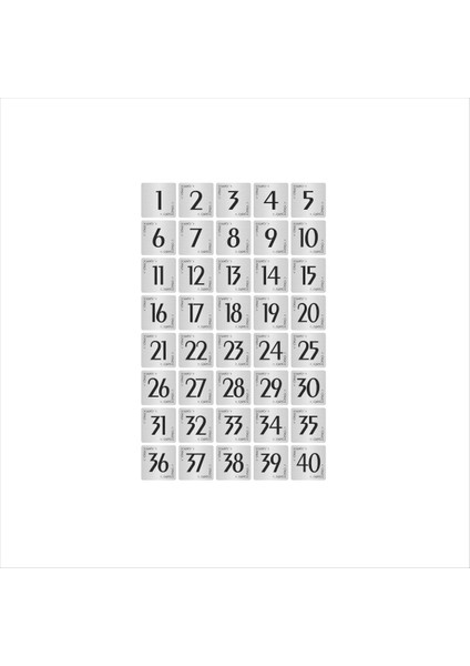 Metal Kapı Masa Dolap Numarası Levha 10 x 10 cm Gümüş Renk 40 Adet (1…40)