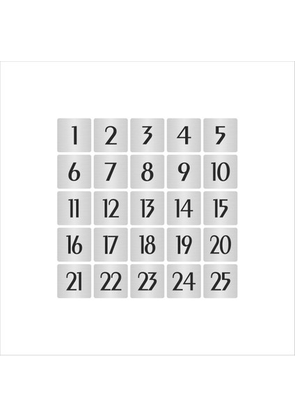 Metal Kapı Masa Dolap Numarası Sade Model 7 x 7 cm Gümüş Renk 25 Adet (1…25)