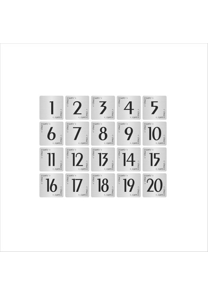 Metal Kapı Masa Dolap Numarası Levha 5 x 5 cm Gümüş Renk 20 Adet (1…20)