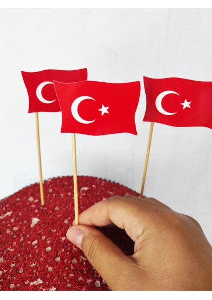 Beyhan Bayhan 15 cm Uzun Kürdan - 30 Adet Dekoratif Karton Ay Yıldız Baskılı Pasta Kürdanı