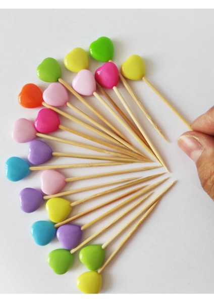 Beyhan Bayhan 100 Adet Dekoratif Renkli Büyük Kalp Boncuklu Pasta Kürdanı 6 cm - Kalp 12 mm fiyatları