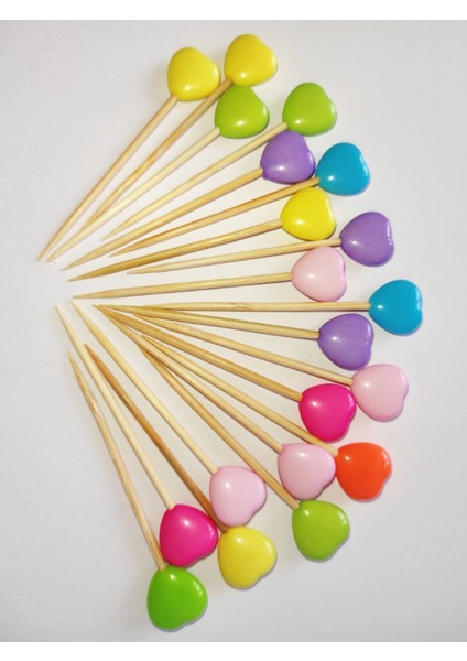 Beyhan Bayhan 100 Adet Dekoratif Renkli Büyük Kalp Boncuklu Pasta Kürdanı 6 cm - Kalp 12 mm modelleri