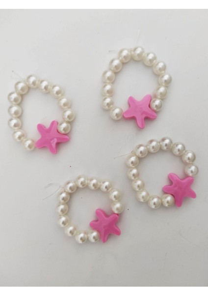 Beyhan Bayhan 12 Adet Dekoratif Krem Incili Pembe Deniz Yıldızı Boncuk Halka 4 cm - Peçete Yüzüğü Peçete Halkası