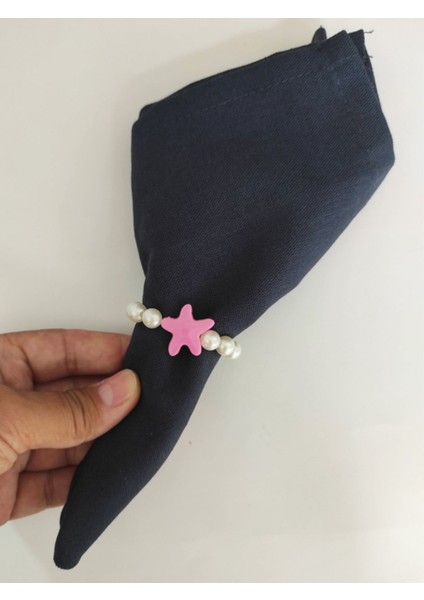 Beyhan Bayhan 12 Adet Dekoratif Krem Incili Pembe Deniz Yıldızı Boncuk Halka 4 cm - Peçete Yüzüğü Peçete Halkası modelleri