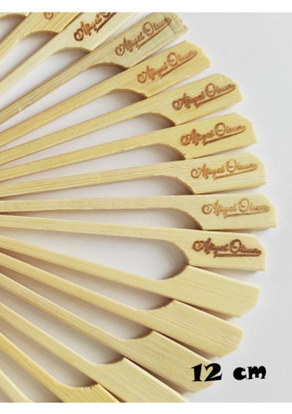100 Adet Bambu Yassı Çöp Şiş 12 cm - Afiyet Olsun Yazılı Golf Kalın Meyve Kürdanı fiyatları