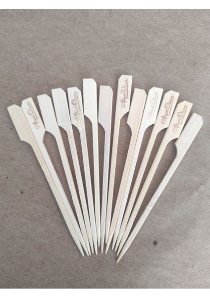 100 Adet Bambu Yassı Çöp Şiş 12 cm - Afiyet Olsun Yazılı Golf Kalın Meyve Kürdanı fırsatları