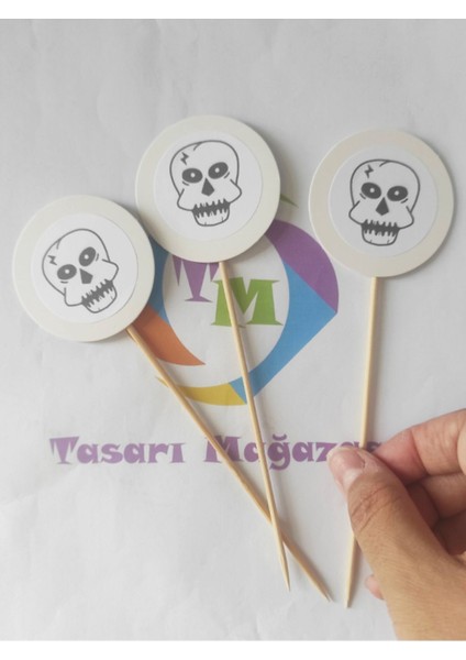 15 cm Uzun Kürdan - 20 Adet Cadılar Bayramı Karışık Baskılı Kürdan - Hallowen Cadılar Bayramı modelleri