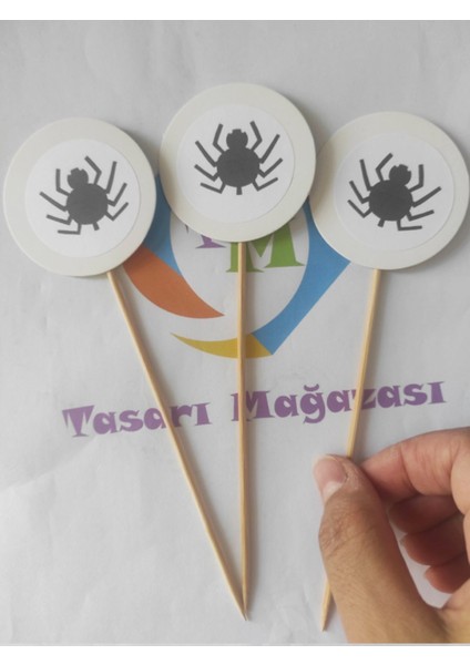 15 cm Uzun Kürdan - 20 Adet Cadılar Bayramı Karışık Baskılı Kürdan - Hallowen Cadılar Bayramı fırsatları
