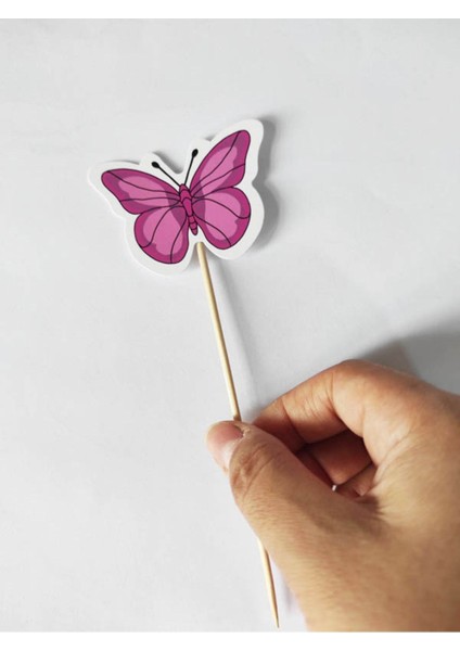Beyhan Bayhan 15 cm Uzun Kürdan - 30 Adet Dekoratif Karton Pembe Kelebek Baskılı Pasta Kürdanı fırsatları