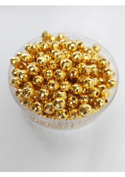Beyhan Bayhan 500 Gram Dekoratif 8 mm Gold Delikli Disko Topu Boncuk - Plastik Disko Topu Boncuk