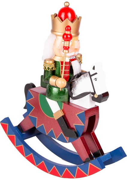 Yılbaşı Süsü Kurşun Asker Taçlı Fındıkkıran Sallanan At Kırmızı-Yeşil