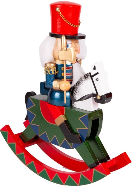 Yılbaşı Süsü Kurşun Asker Baltalı Fındıkkıran Sallanan At Kırmızı-Mavi