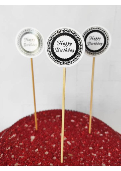 Beyhan Bayhan 15 cm Uzun Kürdan - 30 Adet Dekoratif Beyaz Karton Happy Birthday Yazılı Pasta Kürdanı fiyatları