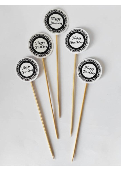 Beyhan Bayhan 15 cm Uzun Kürdan - 30 Adet Dekoratif Beyaz Karton Happy Birthday Yazılı Pasta Kürdanı modelleri