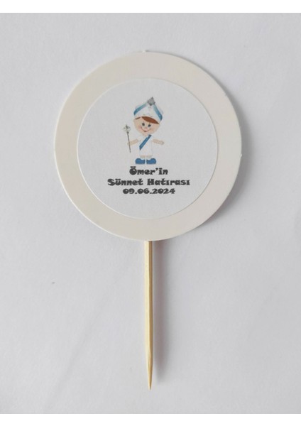 20 Adet Kişiye Özel Yuvarlak Bayraklı Sünnet Kürdanı - Toothpick indirimleri