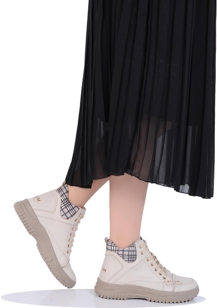 K108908 Bej Termal Kürklü Kadın Düz Kışlık Bot