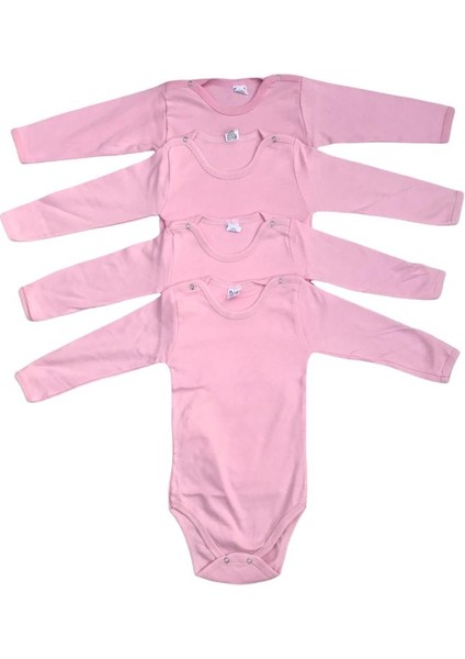 Kız Bebek 4'Lü Uzun Kollu Çıtçıtlı Pamuklulu Body Zıbın-Pembe 3 Yaş