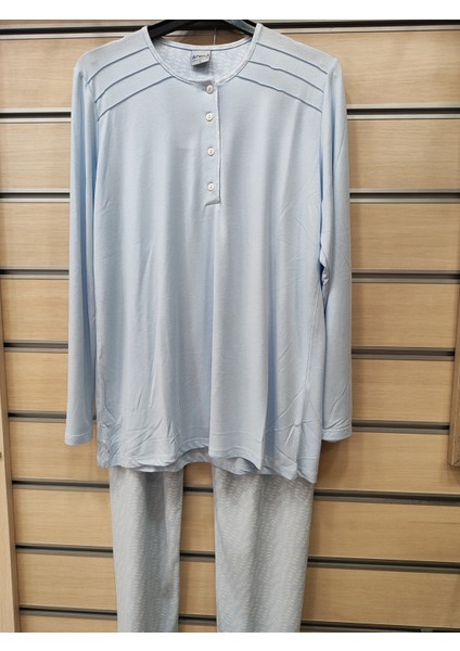Pamuk Dört Mevsim Giyilebilir Uzun Kol Kadın Pijama Takım 14641