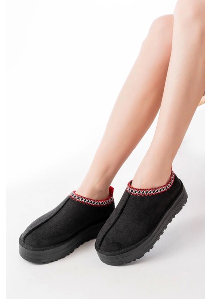 NDR-2888 Siyah Süet Içi Kürklü Kışlık Kapalı Burun Kadın Günlük Terlik fiyatları