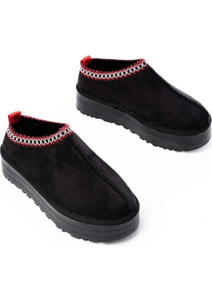 NDR-2888 Siyah Süet Içi Kürklü Kışlık Kapalı Burun Kadın Günlük Terlik fırsatları