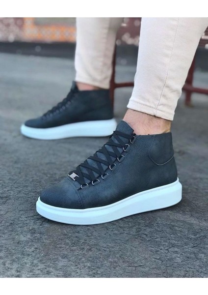 WG032 Gri Bağcıklı Sneakers Yarım Bilek Bot