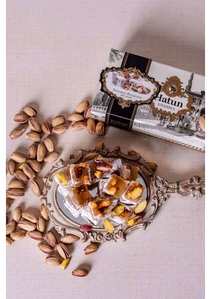 Hatun Istanbul | Özel Kutuda Duble Antep Fıstıklı Çifte Kavrulmuş Türk Lokum (Turkish Delight) 180 gr