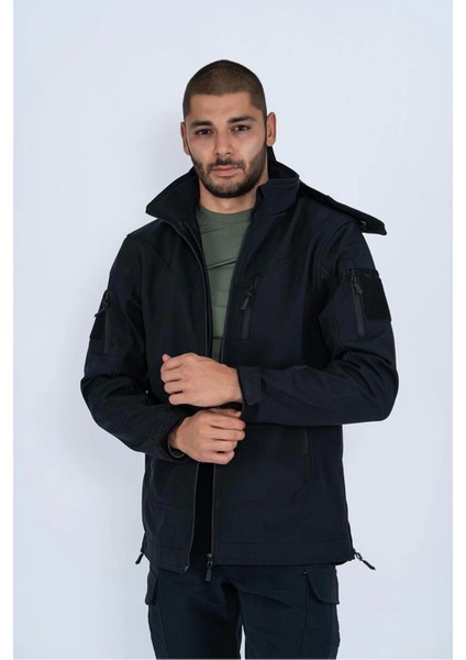 Outdoor Taktik Mont Spor Kapüşonlu Içi Astarlı Mont Mevsimlik Softshell Dik Yaka Mont - 307C