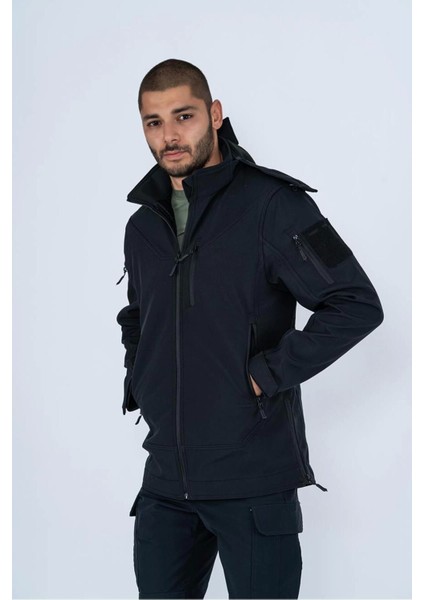 Outdoor Taktik Mont Spor Kapüşonlu Içi Astarlı Mont Mevsimlik Softshell Dik Yaka Mont - 307C