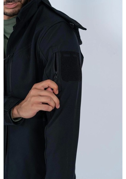 Outdoor Taktik Mont Spor Kapüşonlu Içi Astarlı Mont Mevsimlik Softshell Dik Yaka Mont - 307C