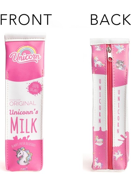 Unicorn Desenli Süt Kutusu Şeklinde Fermuarlı Kalem Kutu