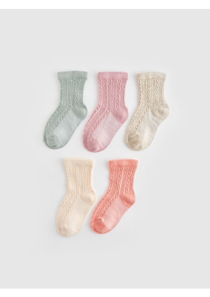 Kendinden Desenli Kız Bebek Soket Çorap 5'li