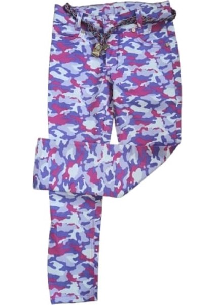 P00029 Çocuk Kız Desenli Likralı Kot Pantolon - Mor
