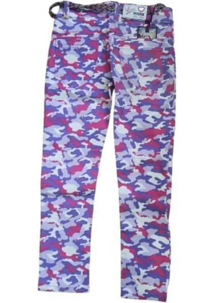 P00029 Çocuk Kız Desenli Likralı Kot Pantolon - Mor