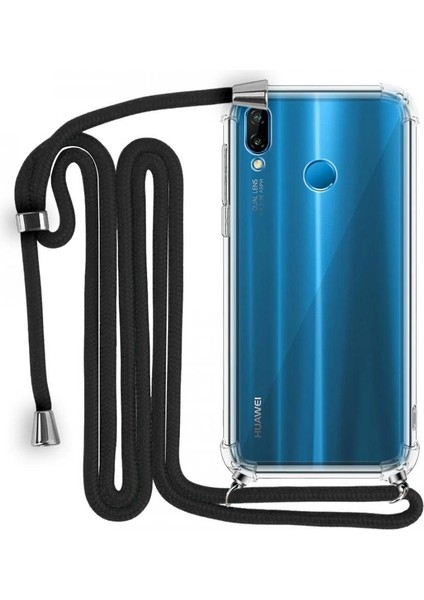 Huawei P20 Lite Boyun Askılı Şeffaf Tank Kılıf Siyah