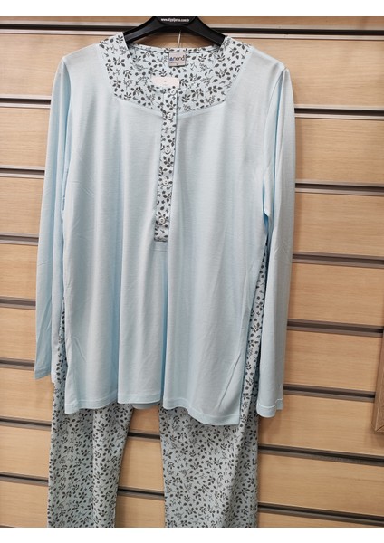 Pamuk Dört Mevsim Giyilebilir Uzun Kol Kadın Pijama Takım 14717