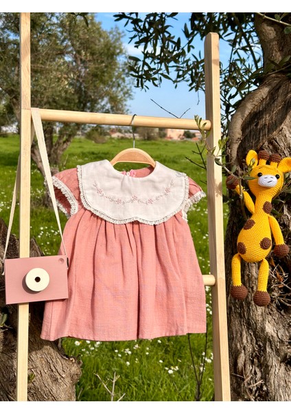 Leila Kız Bebek Yaka Detaylı Pembe Elbise