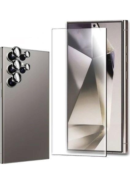 Samsung Glaaxy S24 Ultra Ekran Koruyucu + Kamera Lens Koruyucu Gümüş