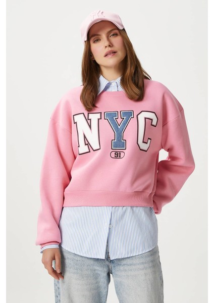 Kadın Cool Pembe Şardonlu  Sweatshirt