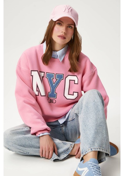 Kadın Cool Pembe Şardonlu  Sweatshirt