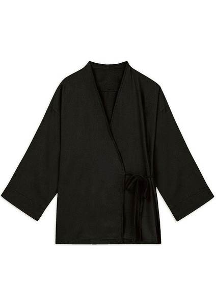 Bağlamalı Tencel Kimono Siyah