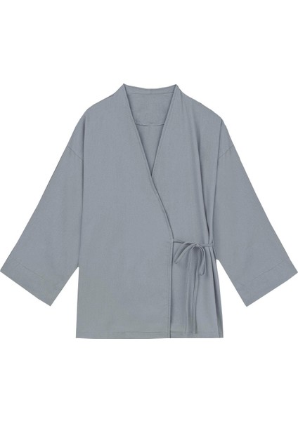 Bağlamalı Tencel Kimono Füme