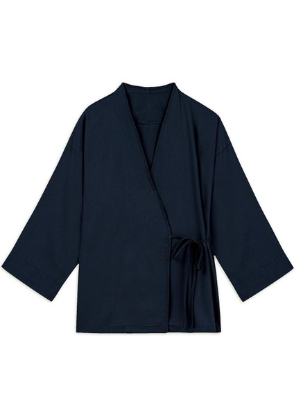 Bağlamalı Tencel Kimono Lacivert